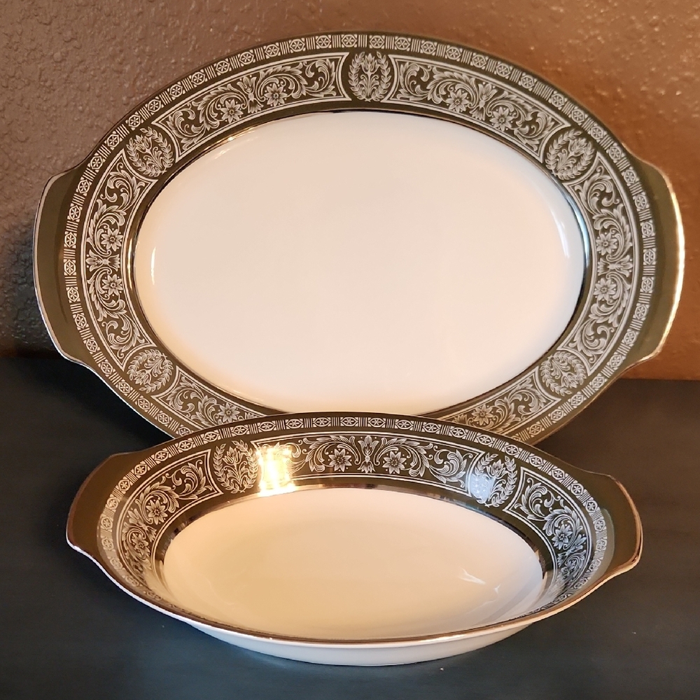 Noritake Forest Damask Platter And Serving Bowl Set